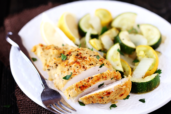 Hummus crusted chicken